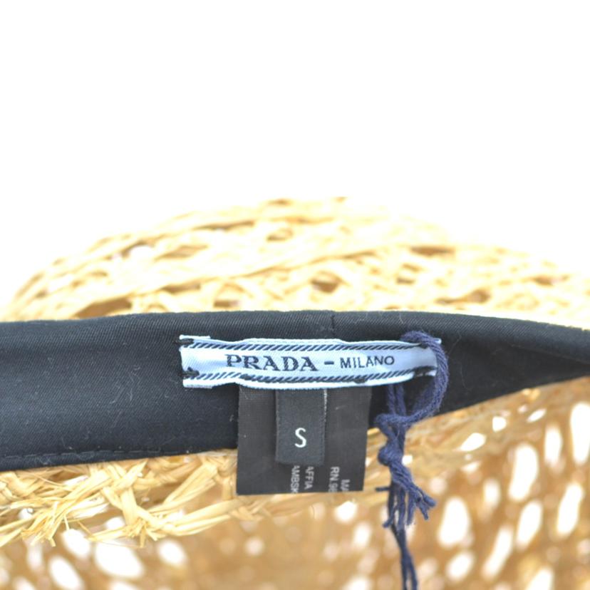 PRADA／25 プラダ/プラダ／ラフィア×ナッパレザーバイザーハット／S/1HC225//Sランク/75