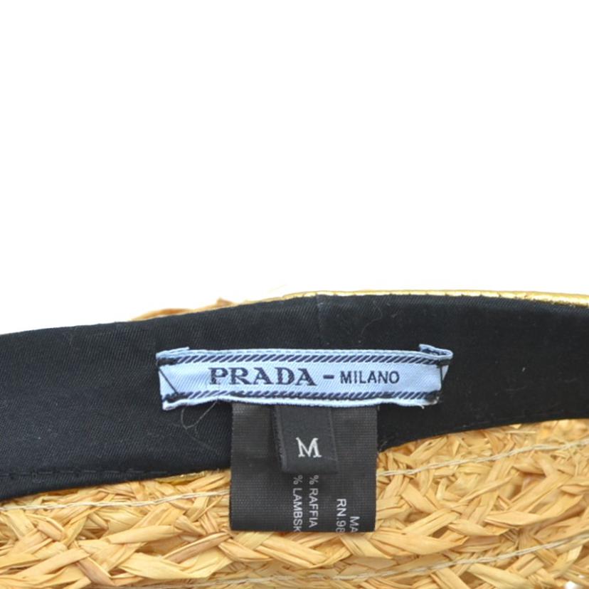 PRADA／25 プラダ/プラダ／ラフィア×ナッパレザーバイザーハット／M/1HC225//Sランク/75