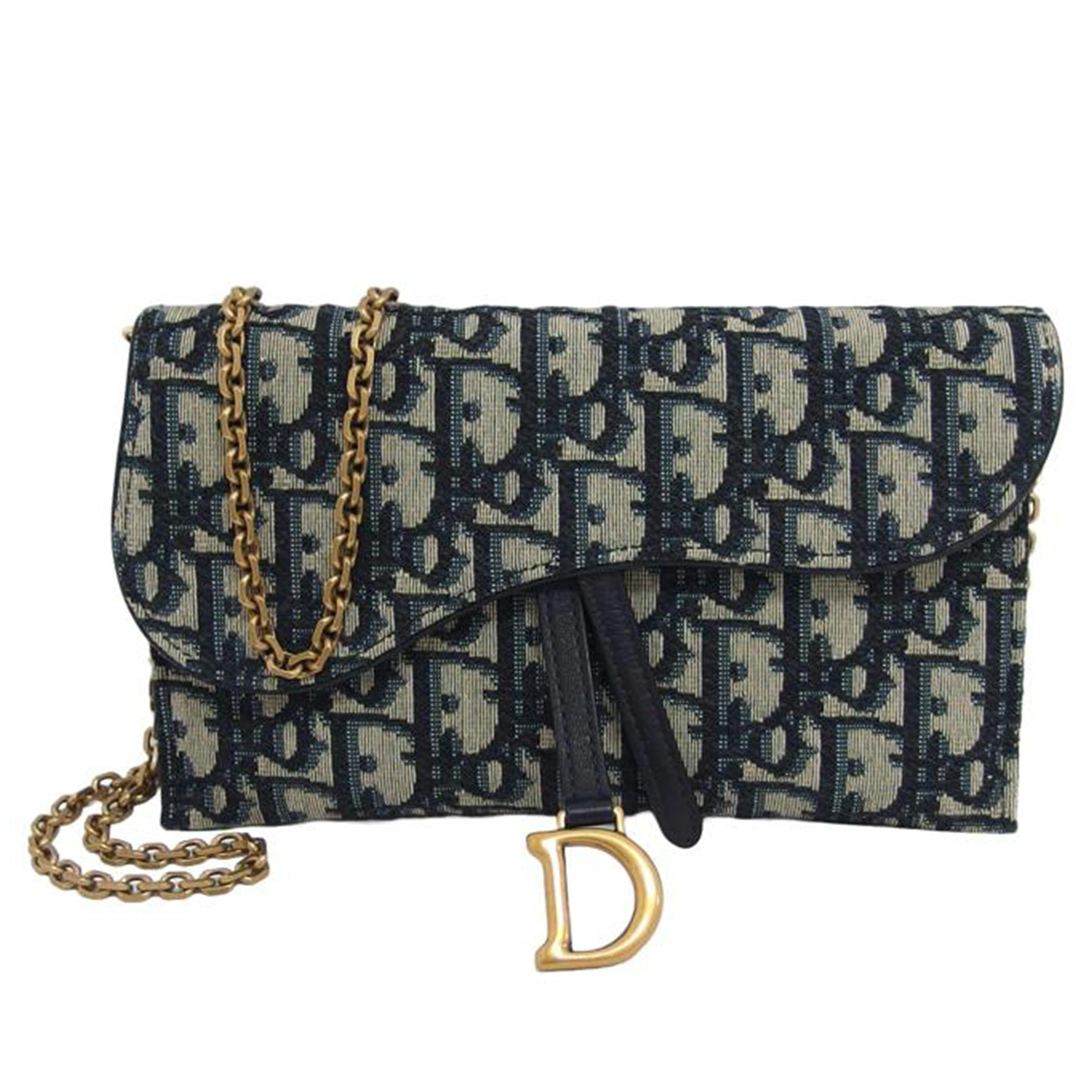 Dior ディオール/オーブリーク／サドルロングチェーンウォレット／ネイビー×グレー//43-*******/ABランク/04