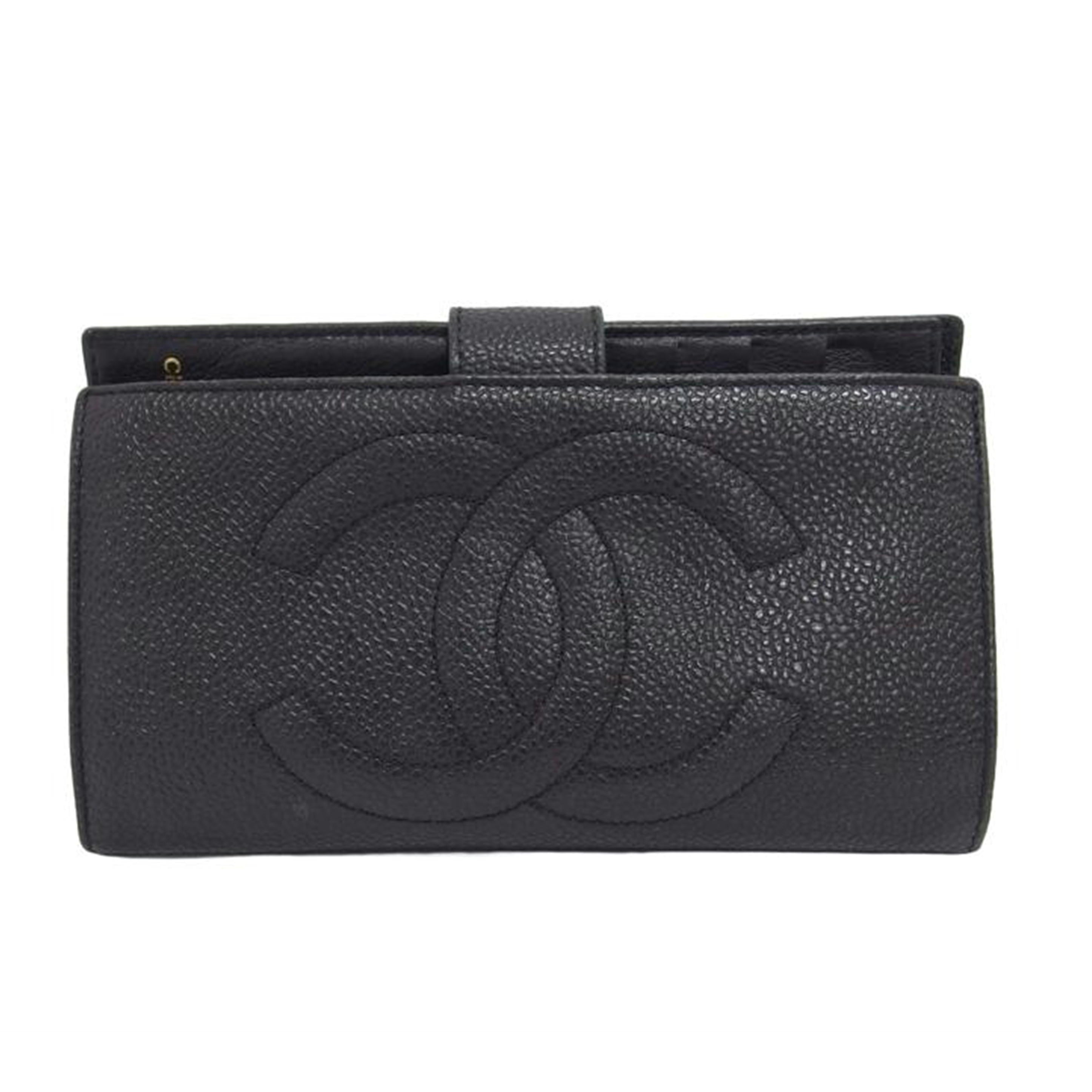 CHANEL シャネル/ココマーク／キャビアスキン二つ折りガマ口財布／ブラック//410****/Bランク/04