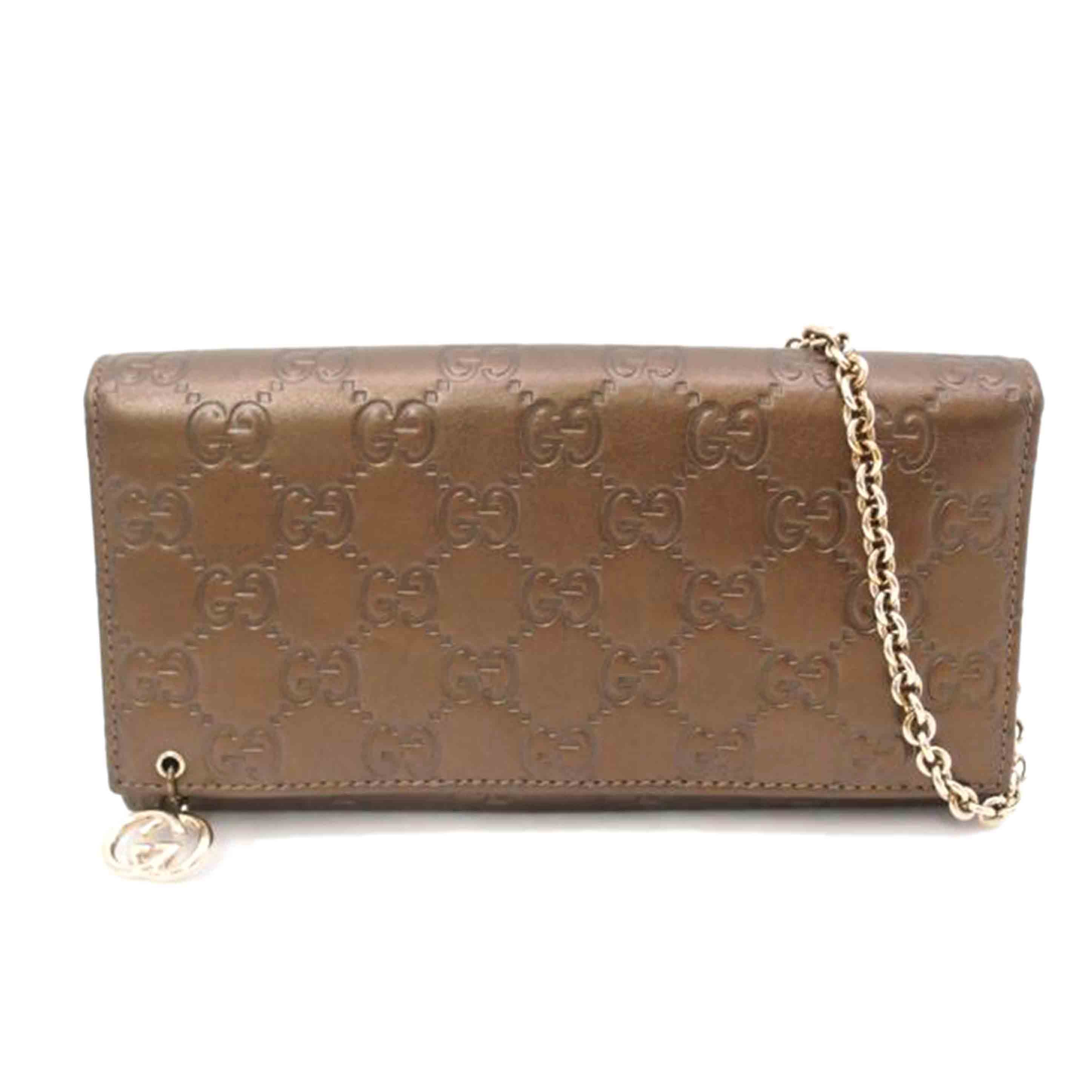 ＧＵＣＣＩ グッチ　二つ折り長財布　茶　レディース/グッチシマチェーンウォレット／ブラウン/224262//366*/ABランク/69