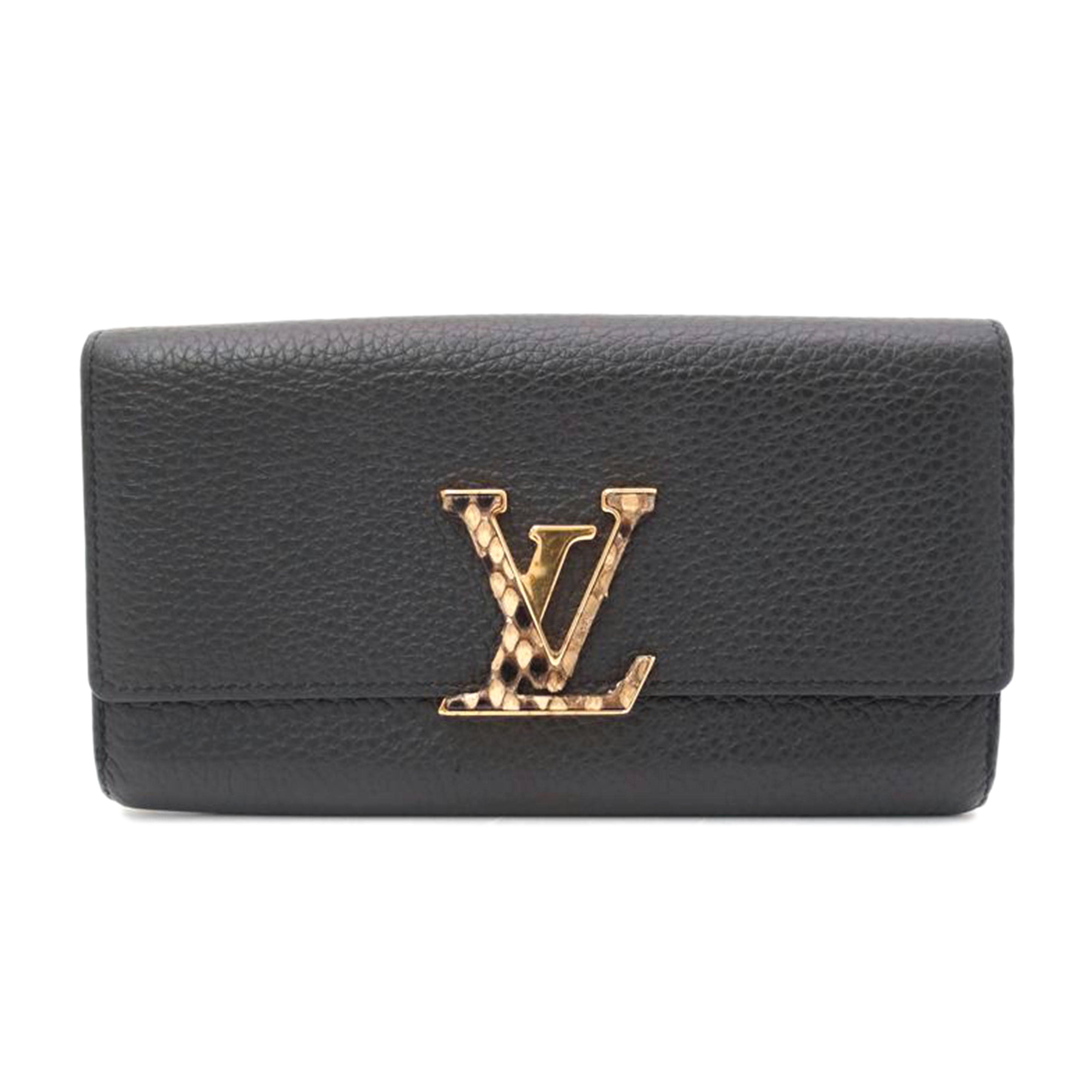 ＬＯＵＩＳ　ＶＵＩＴＴＯＮ ルイ・ヴィトン　二つ折り長財布　LVロゴ　パイソン　レザー　黒　レディース　メンズ/ポルトフォイユ・カプシーヌ／トリヨン／ノワール・パイソン/N90129//MI1189/ABランク/69
