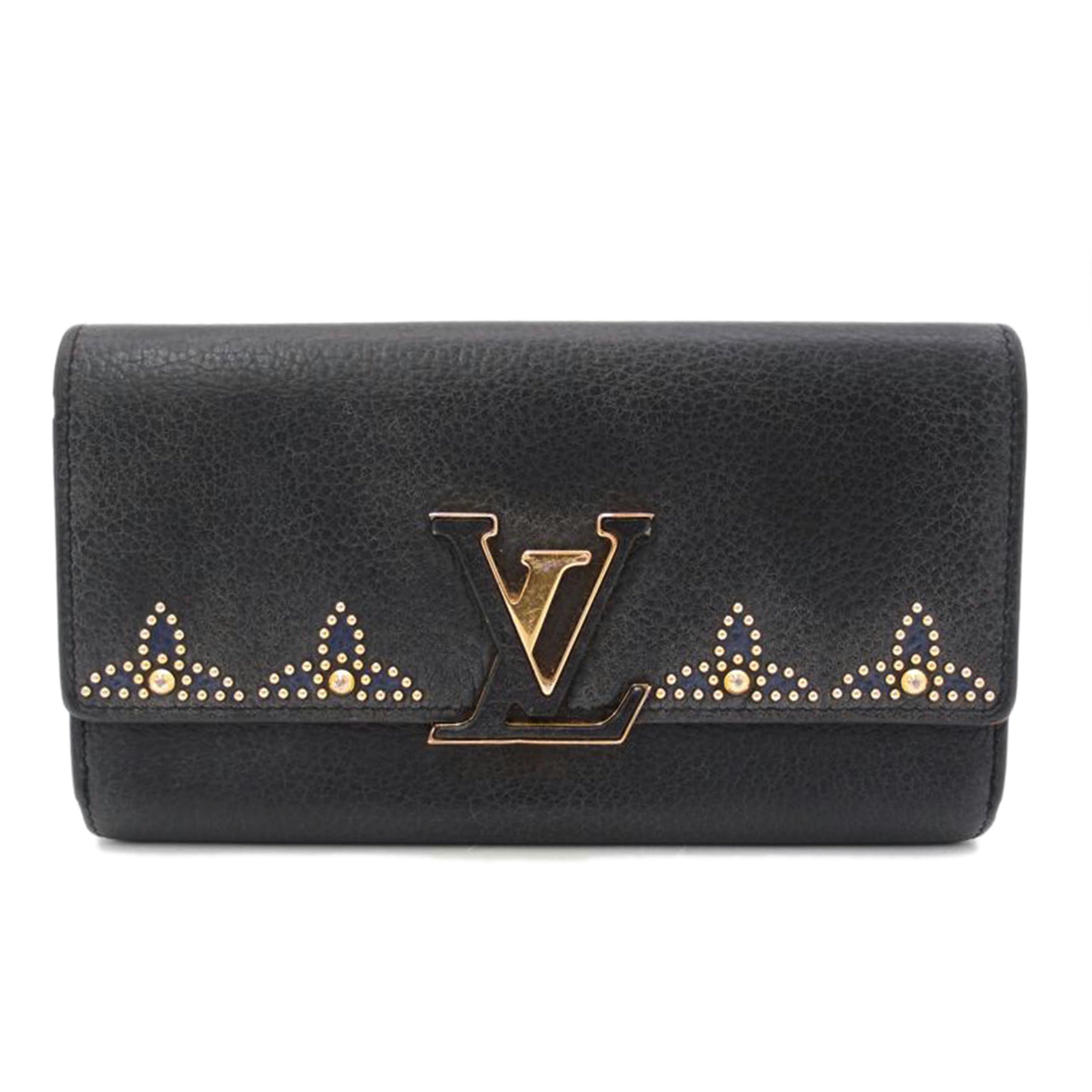ＬＯＵＩＳ　ＶＵＩＴＴＯＮ ルイ・ヴィトン　二つ折り長財布　LVロゴ　スタッズ　レザー　黒　レディース　メンズ/ポルトフォイユ・カプシーヌ／トリヨン／ノワール・スタッズ/M63211//NZ4108/Bランク/69