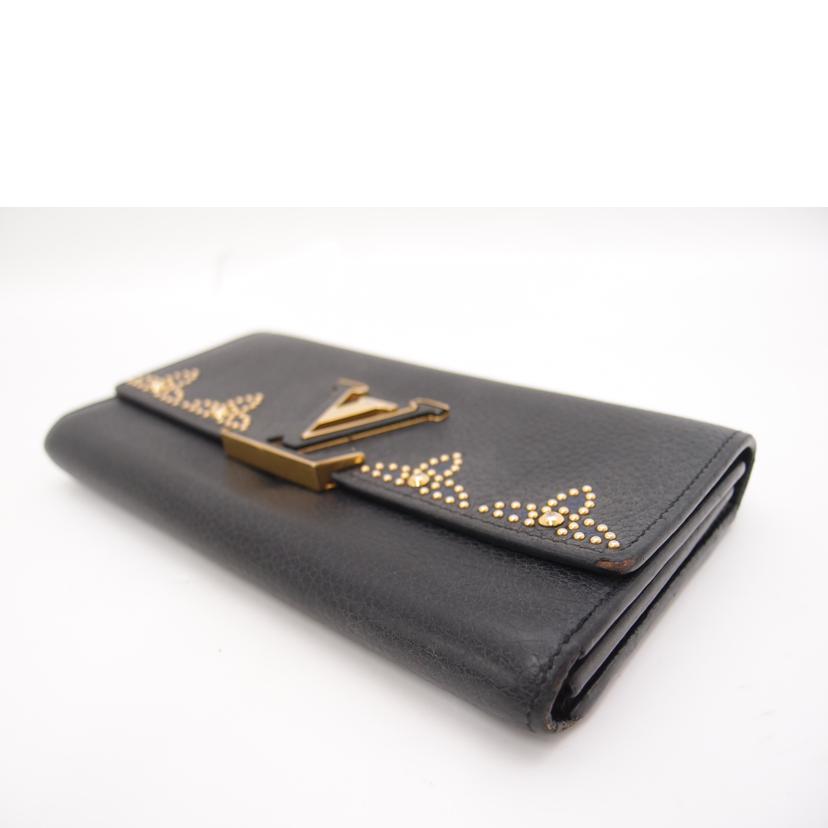ＬＯＵＩＳ　ＶＵＩＴＴＯＮ ルイ・ヴィトン　二つ折り長財布　LVロゴ　スタッズ　レザー　黒　レディース　メンズ/ポルトフォイユ・カプシーヌ／トリヨン／ノワール・スタッズ/M63211//NZ4108/Bランク/69