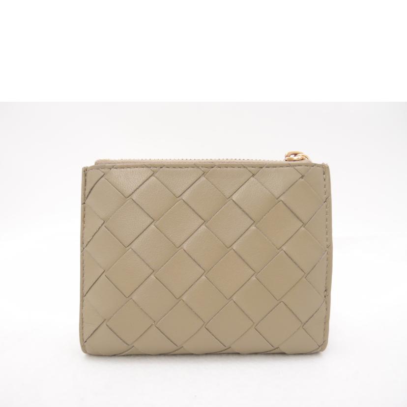 BOTTEGA VENETA ボッテガヴェネタ ミニウォレット ZIP財布 レディース  ゴールド金具/イントレチャート二つ折財布/ベージュ系/707601/Aランク/69