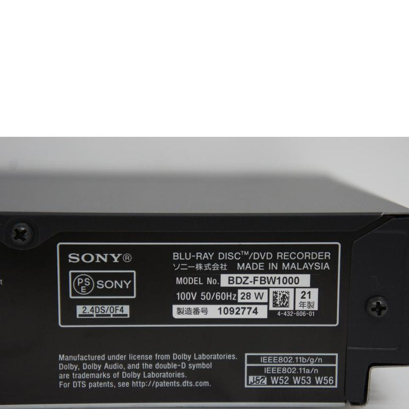 ソニー　6年保証有 SONY BDZ-FBW1000　Blu-ray レコーダー