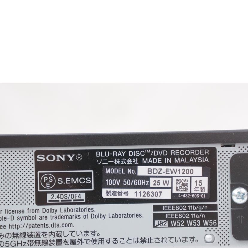 ＳＯＮＹ ソニー/ＢＤレコーダー／ＢＤＺ－ＥＷ１２００/BDZ-EW1200//1126307/ABランク/67