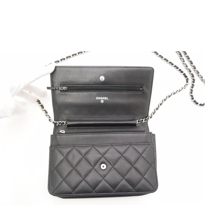 ＣＨＡＮＥＬ シャネル　チェーンショルダー　シルバー金具　黒　斜め掛け　肩掛け　レディース/マトラッセチェーンウォレット／ラムスキン／ブラック/A33814//159*****/ABランク/69