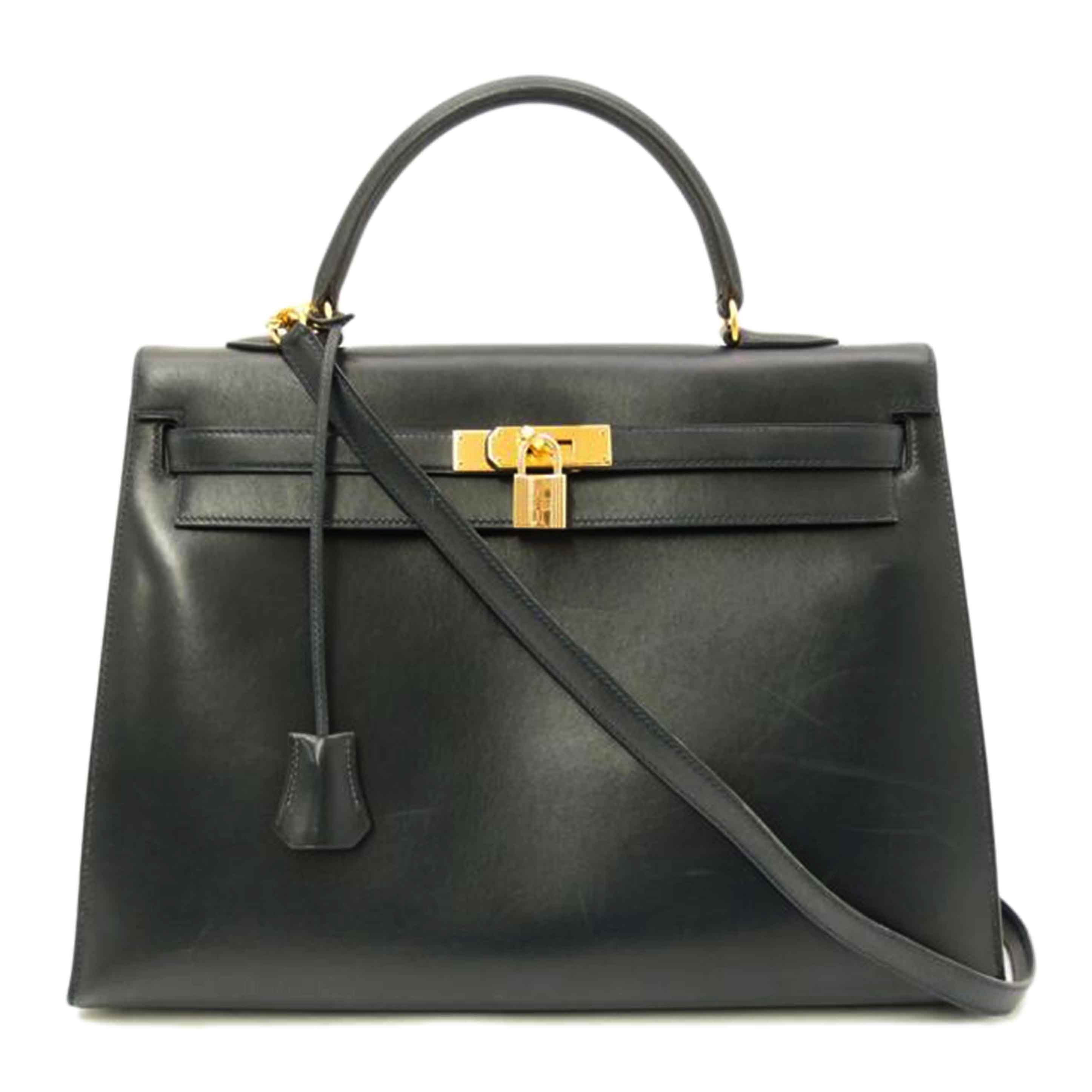 ＨＥＲＭＥＳ エルメス　1991年頃製造　外縫い　紺　肩掛け　ゴールド金具　　/ケリー３５／ボックスカーフ／ネイビー//U刻印（1991）/ABランク/69