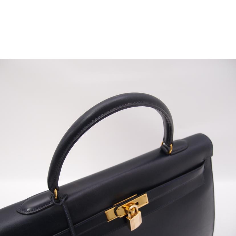 ＨＥＲＭＥＳ エルメス　1991年頃製造　外縫い　紺　肩掛け　ゴールド金具　　/ケリー３５／ボックスカーフ／ネイビー//U刻印（1991）/ABランク/69