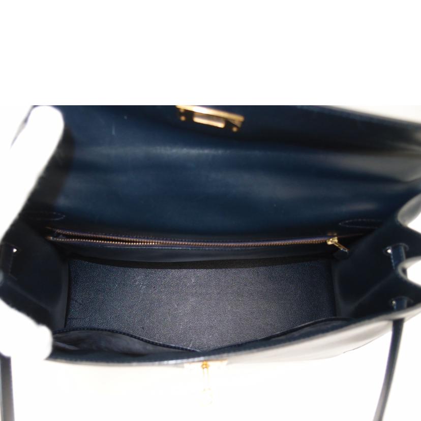 ＨＥＲＭＥＳ エルメス　1991年頃製造　外縫い　紺　肩掛け　ゴールド金具　　/ケリー３５／ボックスカーフ／ネイビー//U刻印（1991）/ABランク/69