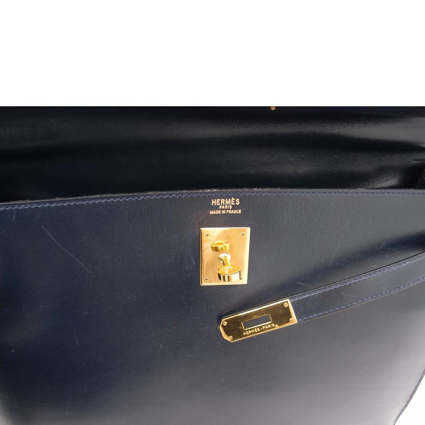 ＨＥＲＭＥＳ エルメス　1991年頃製造　外縫い　紺　肩掛け　ゴールド金具　　/ケリー３５／ボックスカーフ／ネイビー//U刻印（1991）/ABランク/69
