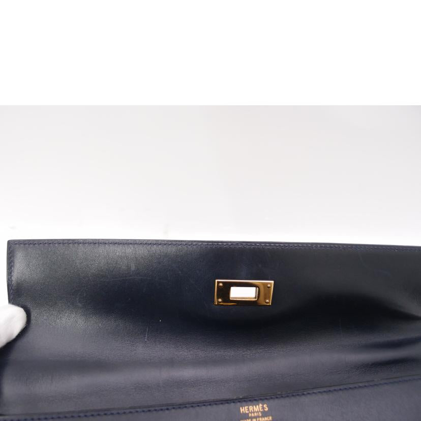 ＨＥＲＭＥＳ エルメス　1991年頃製造　外縫い　紺　肩掛け　ゴールド金具　　/ケリー３５／ボックスカーフ／ネイビー//U刻印（1991）/ABランク/69