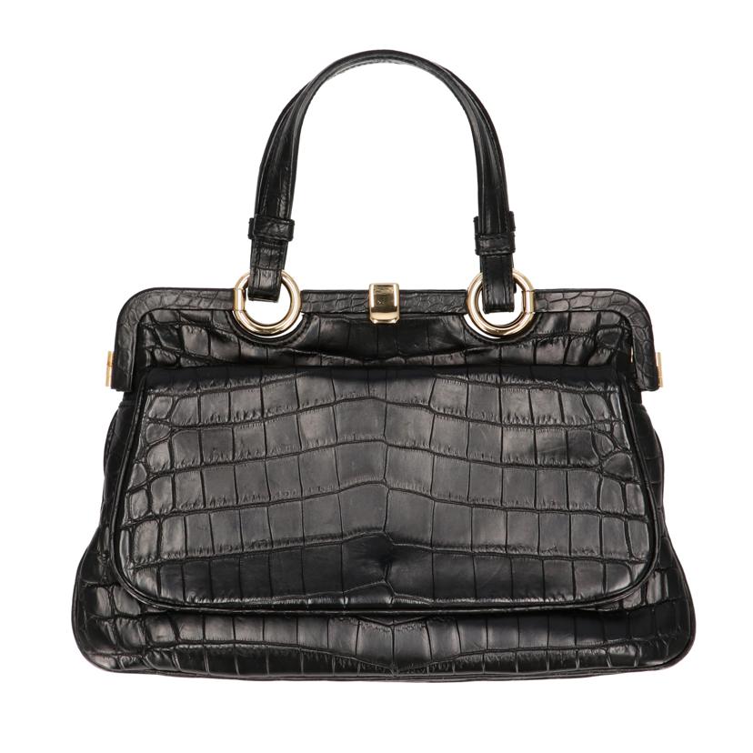 ＢＯＴＴＥＧＡ　ＶＥＮＥＴＡ ボッテガベネタ　バッグ　ブランドバッグ　ハンドバッグ　クロコ　レザー　レディース　ブラック　黒　ゴールド/クロコレザーハンド/V9120 1000//131764/Bランク/75