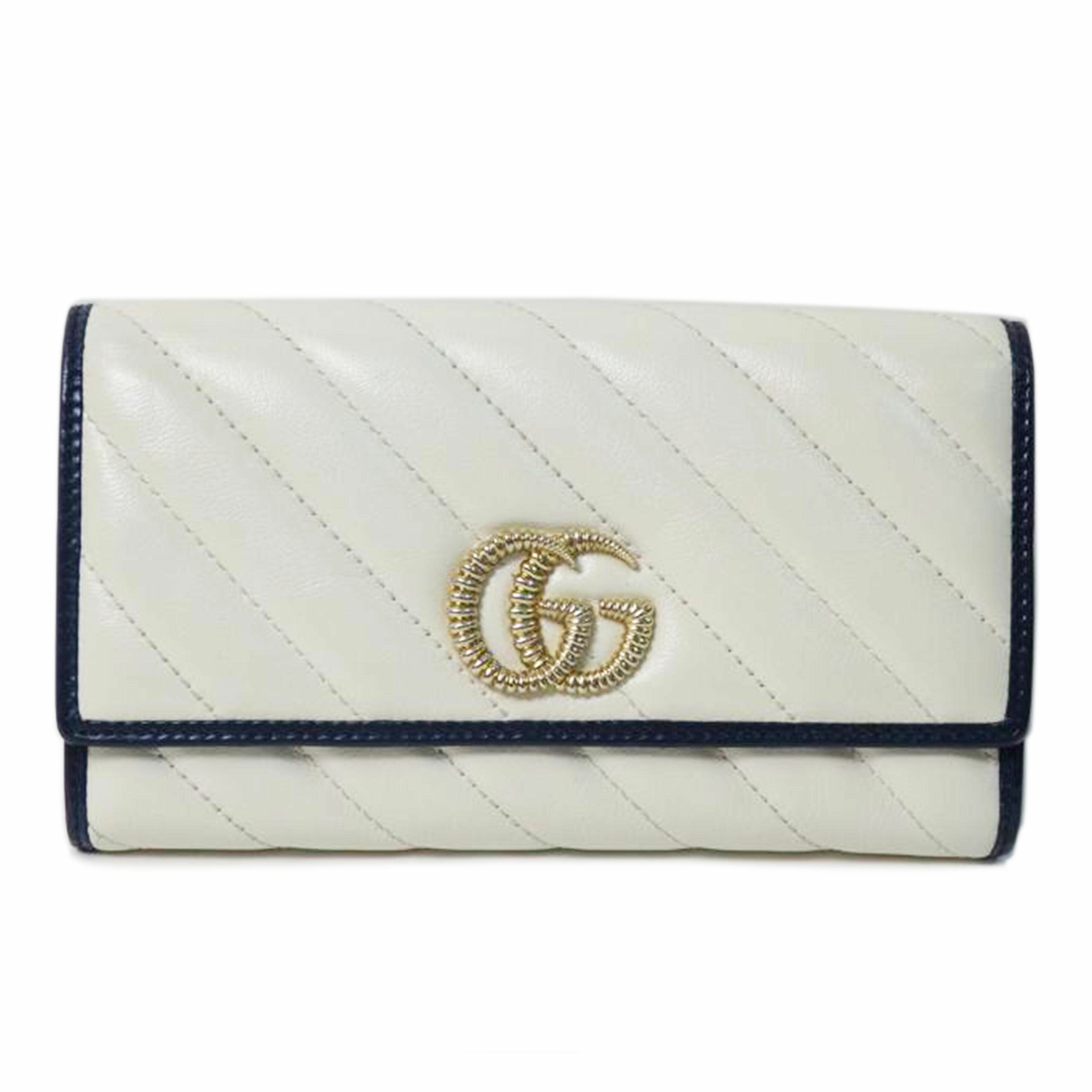 ＧＵＣＣＩ グッチ/ＧＧマーモント／コンチネンタルウォレット／ホワイト×ネイビー/573809//496085/ABランク/84