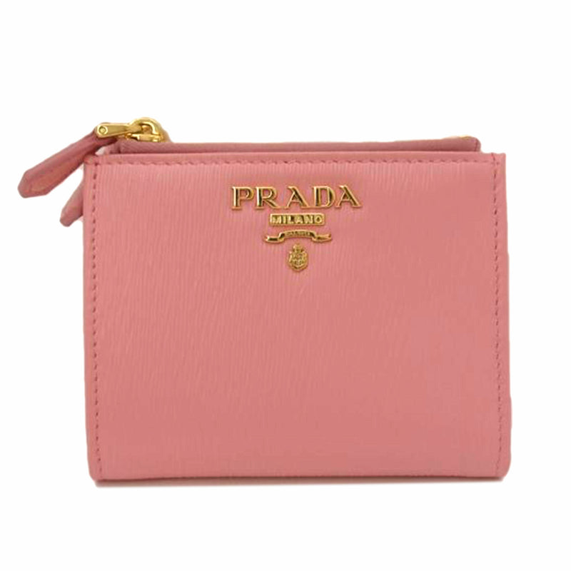 プラダ 2つ折り財布美品  - ピンク レザー