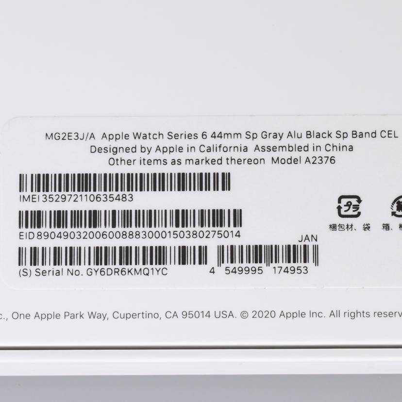 ａｐｐｌｅ アップル/アップルウオッチｓｅｒｉｅｓ６　ＧＰＳ＋Ｃｅｌｌｕｌａｒモデル　４４ｍｍ　　ＢＬＫバンド/MG2E3J/A//GY6DR6KMQ1YC/ABランク/75