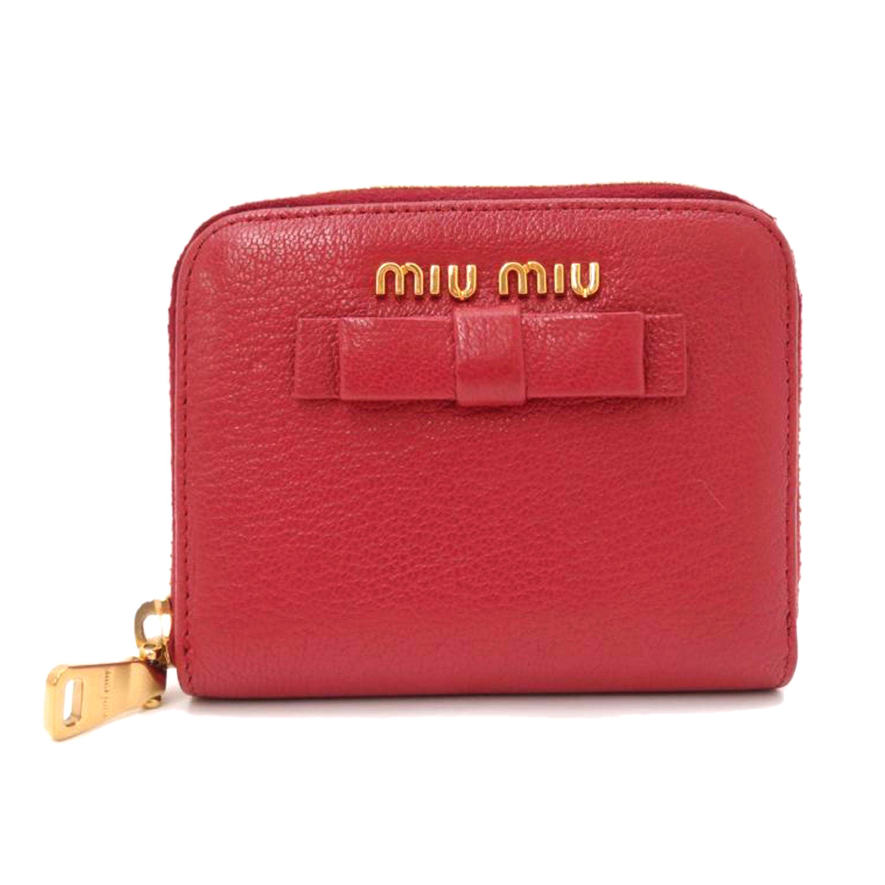 ｍｉｕ　ｍｉｕ ミュウミュウ　小銭入れ　赤　レディース/マドラスレザーリボンコインケース／レッド/5MM268//193C/ABランク/69