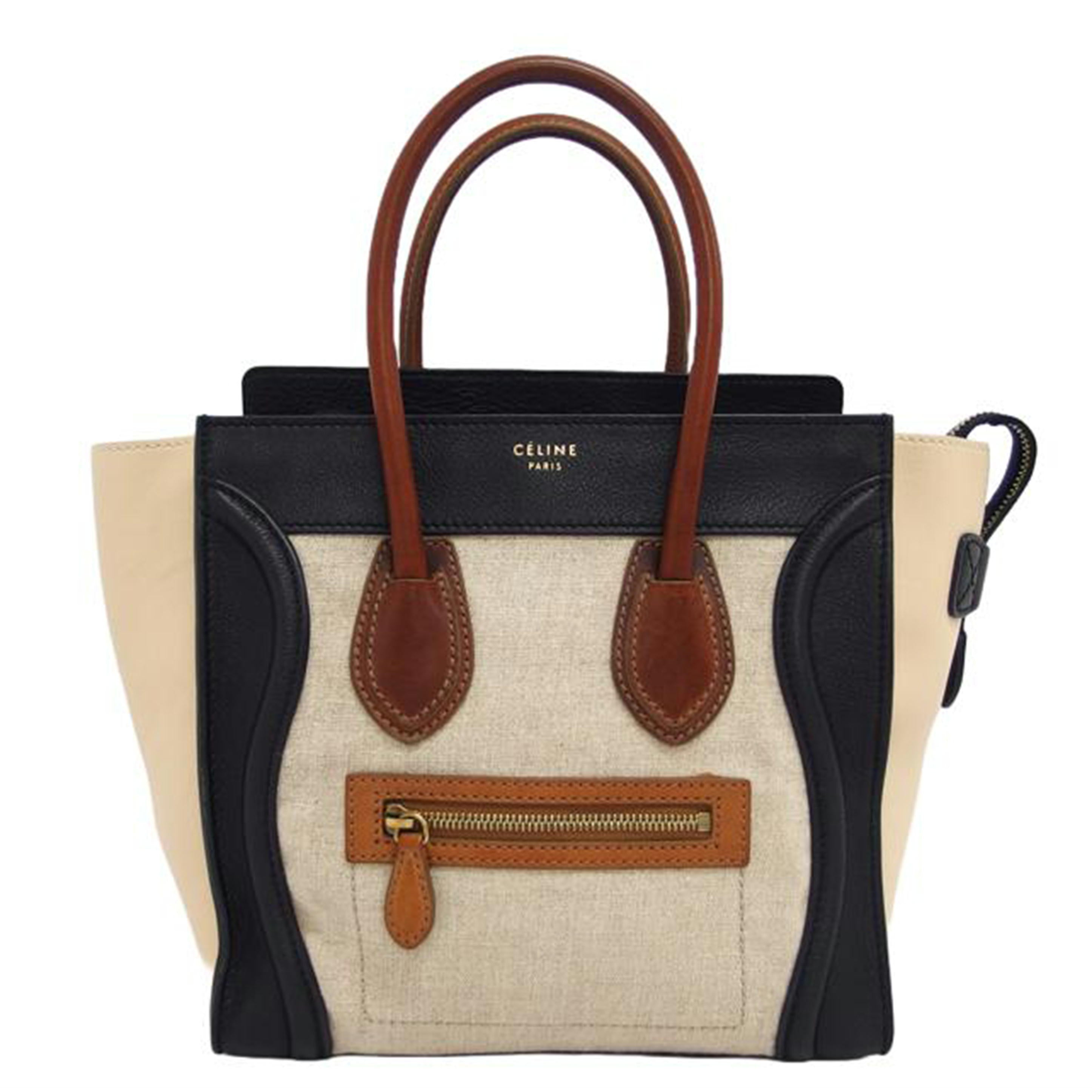 ＣＥＬＩＮＥ　 セリーヌ ハンドバッグ ベージュ ブラウン ブラック/ラゲージマイクロショッパー／トートバッグ／レザー×キャンバス/167792HJT//ABランク/04