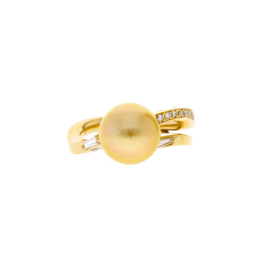 /　◎Ｋ１８ゴールデンパールダイヤリング１０．４ｍｍ／Ｄ０．３４ｃｔ//Aランク/75