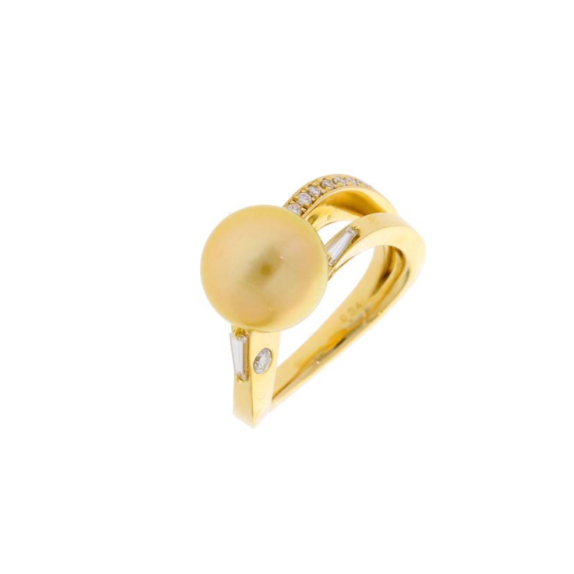 /　◎Ｋ１８ゴールデンパールダイヤリング１０．４ｍｍ／Ｄ０．３４ｃｔ//Aランク/75