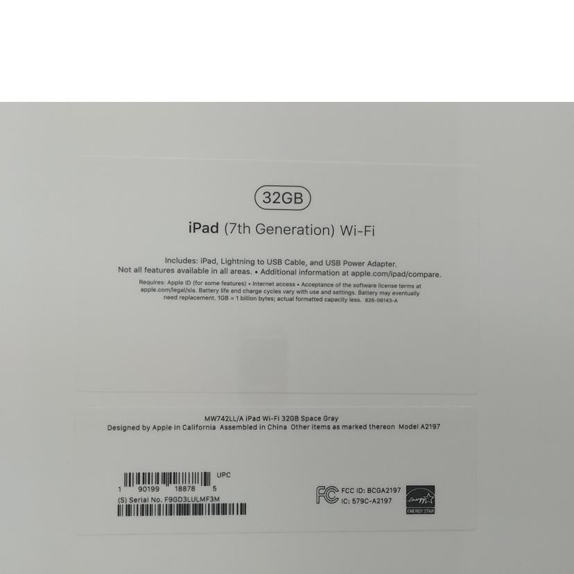 ａｐｐｌｅ/ｉＰａｄ　３２ＧＢ　Ｗｉ－Ｆｉ　第７世代/MW742LL/A//F9GD3LULMF3M/SAランク/52