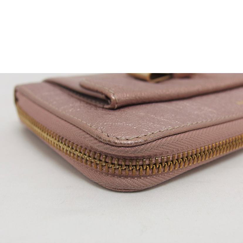 Ｃｈｌｏｅ クロエ/リボンモチーフ／ラウンドファスナー長財布／メタリックピンク//Bランク/04