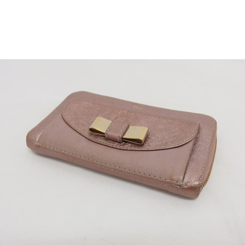 Ｃｈｌｏｅ クロエ/リボンモチーフ／ラウンドファスナー長財布／メタリックピンク//Bランク/04