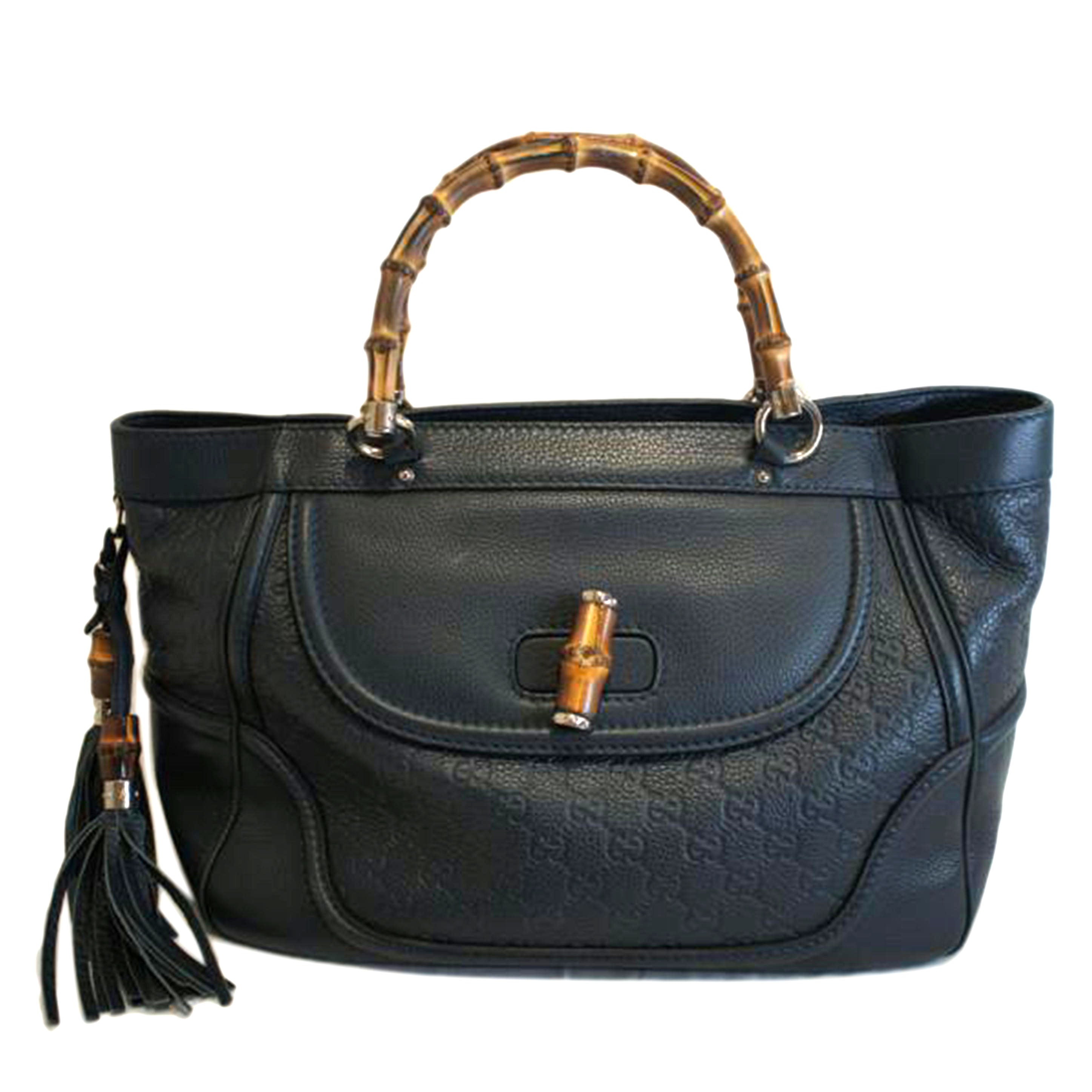 ＧＵＣＣＩ グッチ/グッチシマレザーバンブーハンドネイビー/246860//002053/Bランク/92