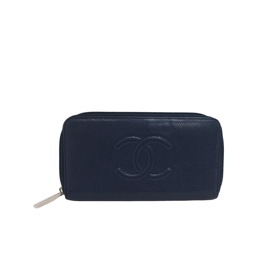 ＣＨＡＮＥＬ　 シャネル/キャビアスキン／ココマークラウンドファスナー長財布／ネイビー//13684374/Bランク/04