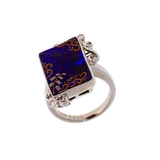 /　Ｋ１８ＷＧボルダーオパールダイヤリング１２．５０／Ｄ０．０４ｃｔソ//Aランク/75