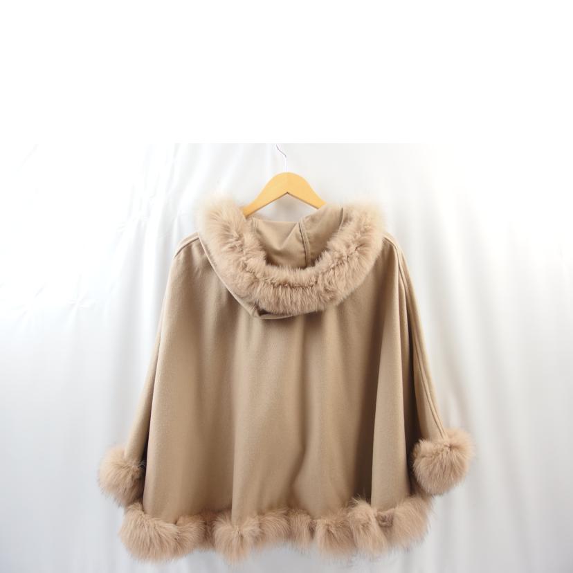 ＳＡＧＡ　ＦＵＲＳ/ＳＡＧＡ　ＦＵＲＳ　カシミヤ１００％ケープ　ポンチョ　フード襟　ブルーフォックス／ラビットファー　ベージュ　　サイズＭ～Ｌ/J6690//ABランク/83