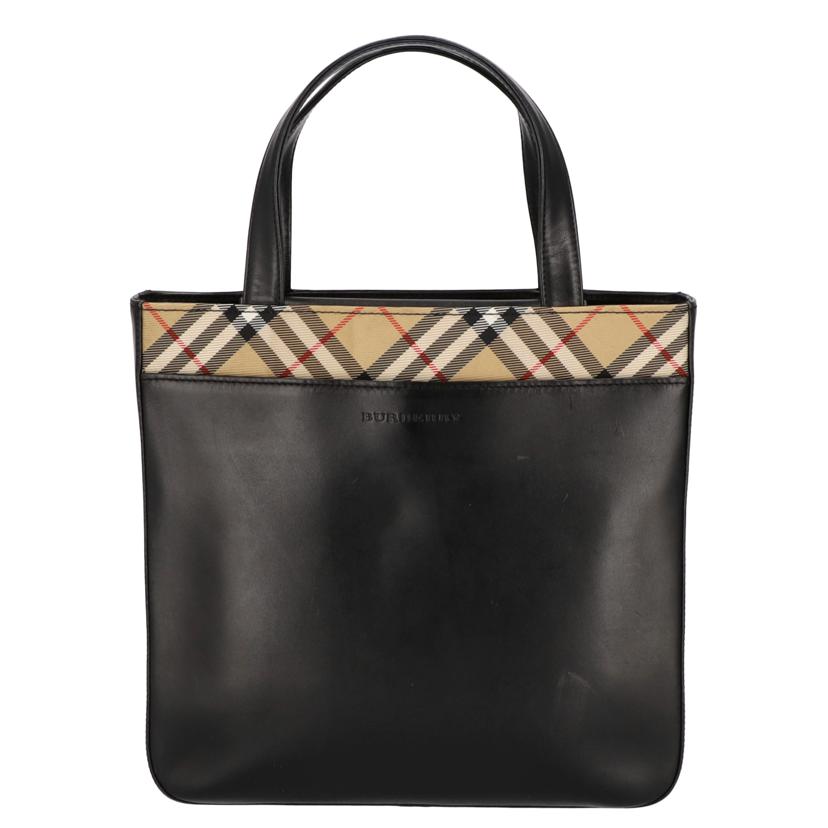 パーバリー　黒 レザーハンドバッグ 金色ロゴノバチェック BURBERRY ハンドバッグ レザーバッグ ノバチェック ブラック