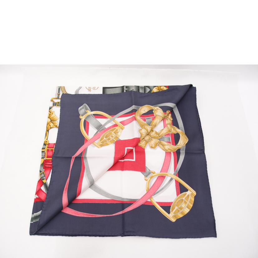 HERMES カレ90 大判 スカーフ シルク ストール ネイビー エルメススカーフ Hermes カレ90 Cliquetis シルクスカーフ