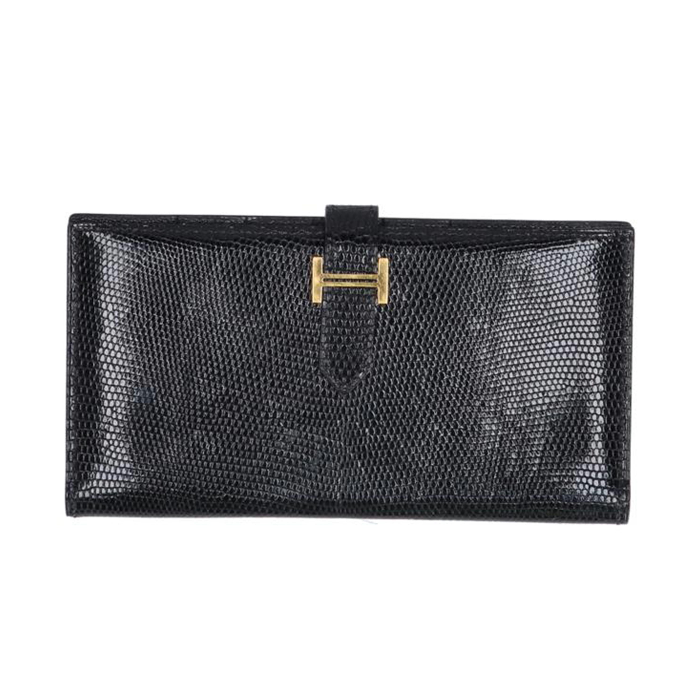 ＨＥＲＭＥＳ エルメス/ベアンＨロゴ／ゴールド金具／リザード・ブラック//□G/ABランク/75