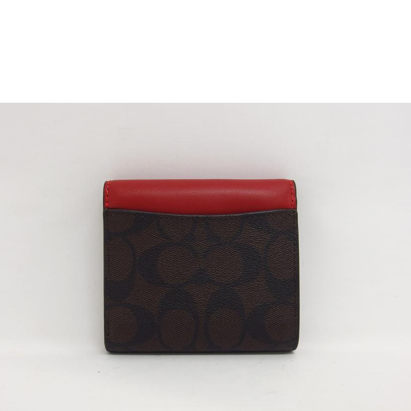 ＣＯＡＣＨ コーチ 財布 レザー PVC ブラウン×レッド/シグネチャー／三つ折りコンパクトウォレット/CE930//H22**/Aランク/04