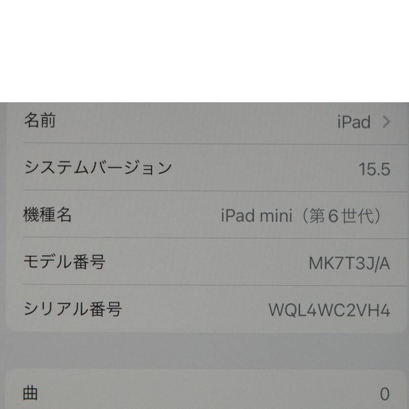 Ａｐｐｌｅ アップル/ｉＰａｄ　ｍｉｎｉ（第６世代）２５６ＧＢ/MK7T3J/A//WQL4WC2VH4/Aランク/79