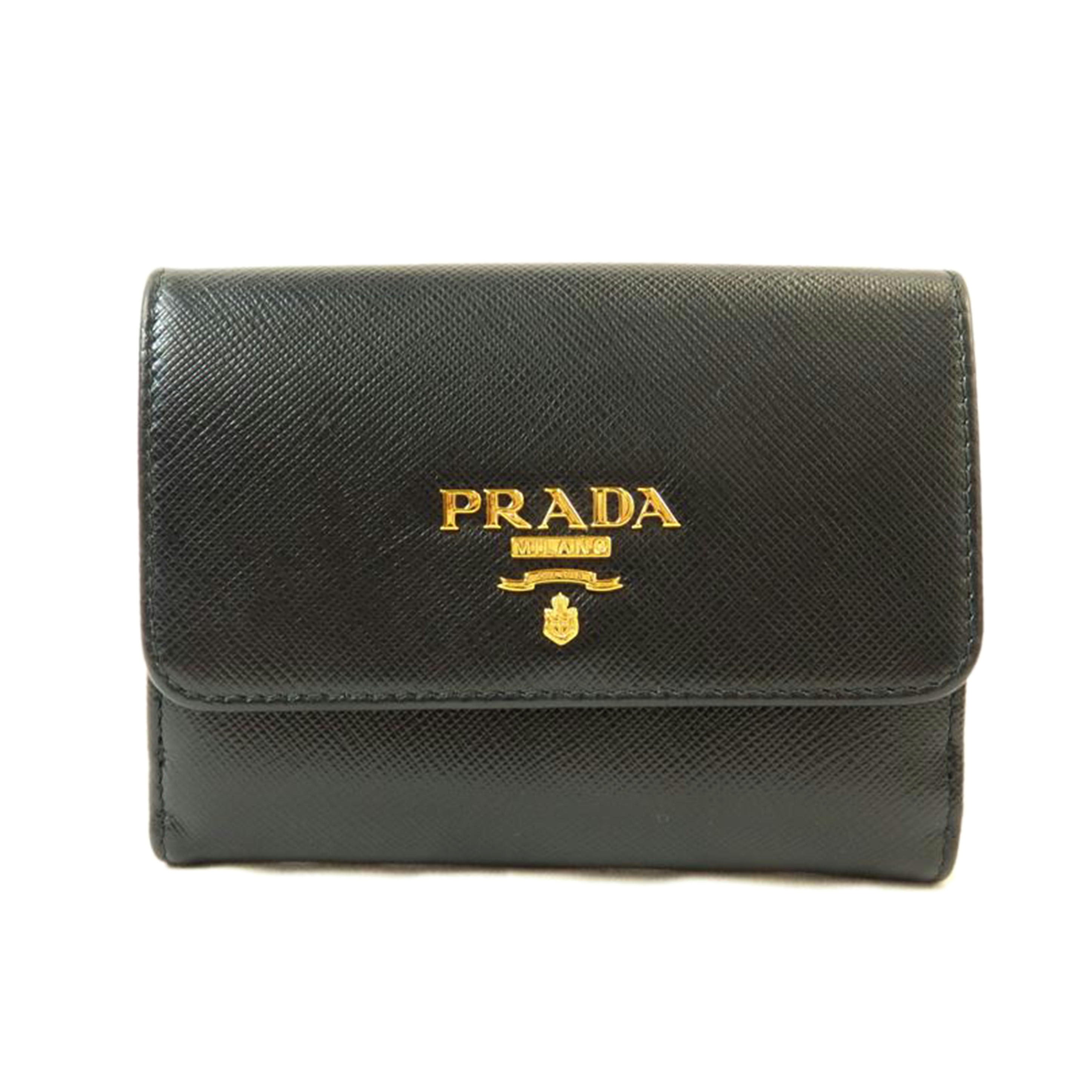 PRADA プラダ/Wホック二ツ折リ財布/サフィアーノ/ブラック/1MH523/QWA*****/ブランドバック/SAランク/72【中古】