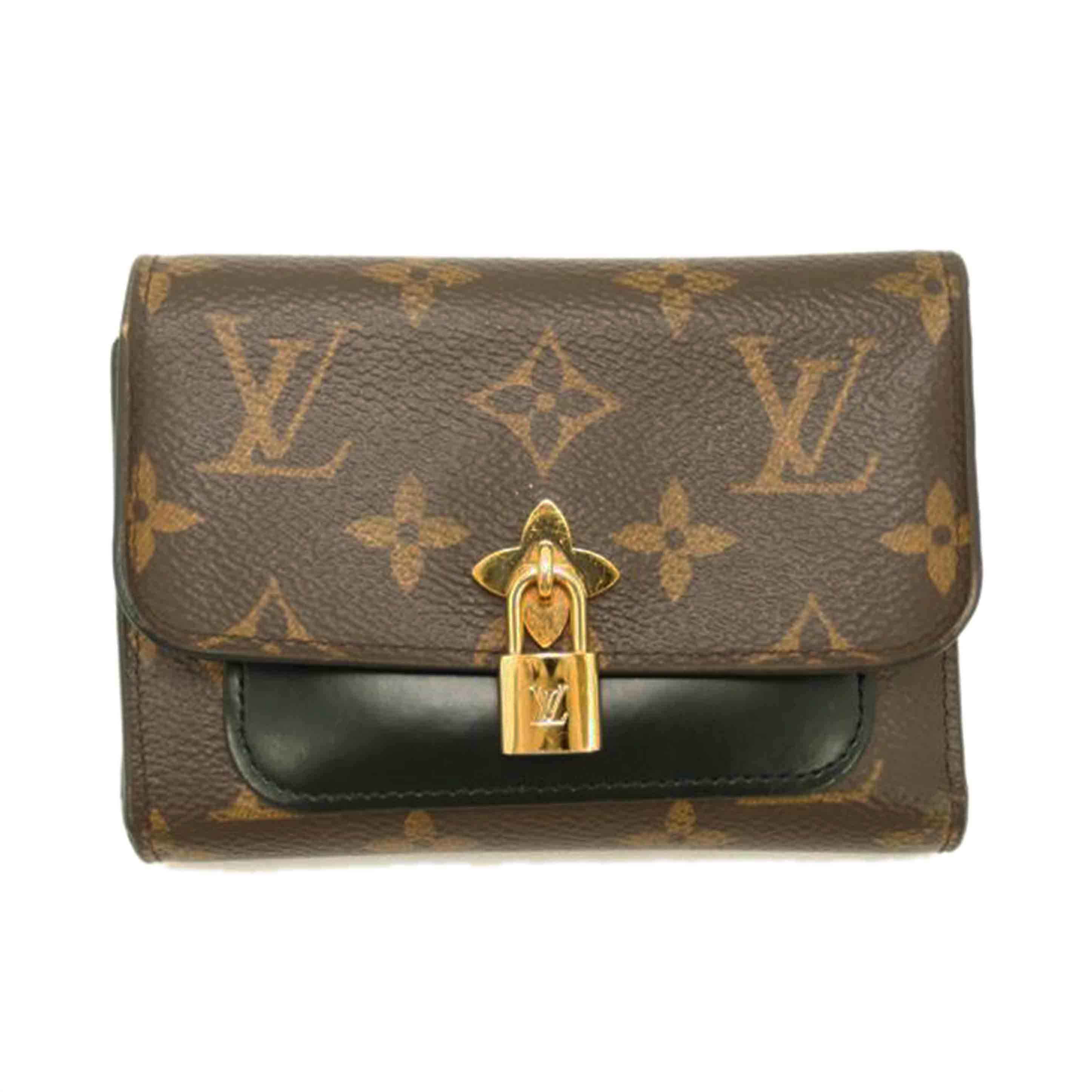 ＬＯＵＩＳ　ＶＵＩＴＴＯＮ ルイヴィトン　三つ折り財布　黒　茶　ブラウン　レディース　パドロックチャーム　/ポルトフォイユ・フラワーコンパクト／モノグラム／ノワール/M62578//SP0***/ABランク/69