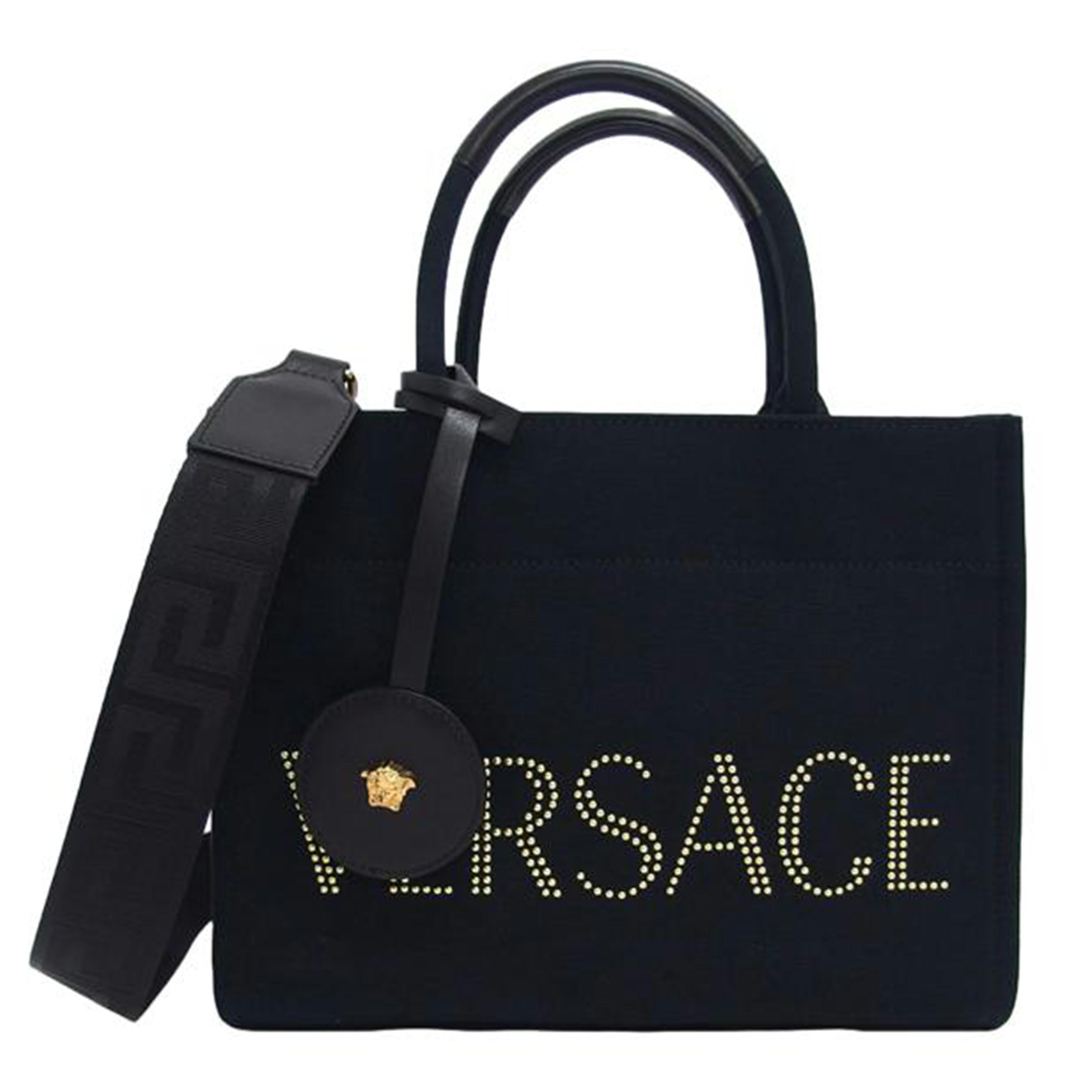 ＶＥＲＳＡＣＥ ヴェルサーチェ ハンドバッグ トートバッグ ショルダーバッグ ゴールド金具 メデューサ /スタッズロゴ／キャンバス２ＷＡＹバッグ／ブラック/1A10397//ABランク/04